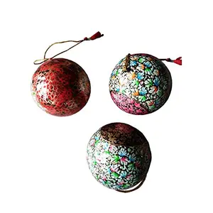 Kashmiri Handcrafted Beautifully Embroidered Balls for Hanging Decoration for Cars Home Office - Sets of 3 Diameter 5 Inches.