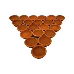 SHRIYAM CRAFT Terracotta Eco Haat Traditional Handmade Earthen Clay Decorative Diwali Diya/Oil Lamps for Pooja 21 Cups Brown-Set of 21