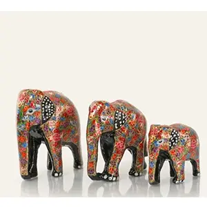 Kashmiri handicrafts wooden antique hand painted elephant statue Set of 3 Showpiece for Home Decor and Gift Purpose