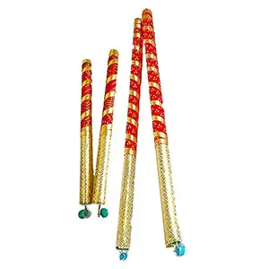 Wooden Bandhni Dandiya Garba Sticks in Pair of Small and Big Size Dandiya - Total 4 Sticks