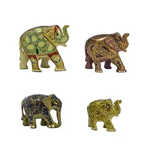 Elephant Showpiece Multi Coloured Kashmiri - Set of 4