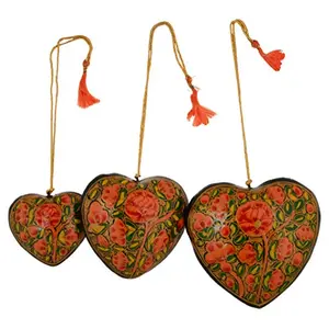 Jehlum View Crafts Handmade Christmas Heart Ornaments (6 cm x 6 cm x 2.5 cm Pack of 3)Floral Heart