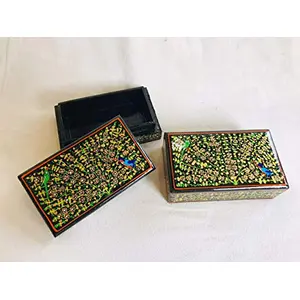 Box handmade dryfruit box kashmiri handicraftsHand Painted Kashmiri Craft Decorative Multi-Purpose Storage Box for Jewellery Tie Clip Clasp accessories Or Gift Someone (Golden Leaf Design)