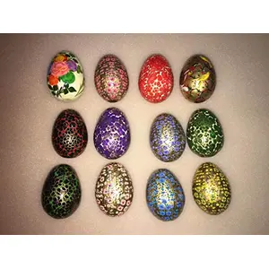 Wooden Kashmiri Happy Blessing Coloured Decorative Easter Eggs -Set of 12