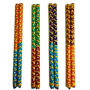 Multicolor Wooden Dandiya Sticks for Dance Garba Sticks for Navratri Celebration with Decorative Lace Large Size 14.4 Inches (Pack of 4 Dandiya Pair)
