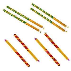 Multicolor Wooden Bandhni Printed Dandiya Sticks for Dance Garba Sticks for Navratri Celebration Dandiya Sticks for Kids 9 Inches (Pack of 5)