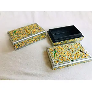 Set of 2 box handmade dryfruit box kashmiri handicrafts Hand Painted Kashmiri Craft Decorative Multi-Purpose Storage Box for Jewellery Tie Clip Clasp accessories Or Gift Someone (Red Leaf Design)