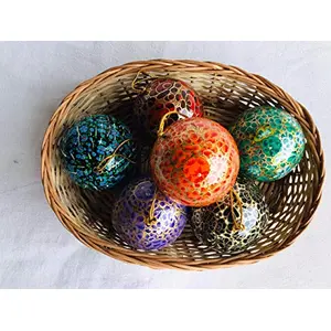 Christmas Balls Ornaments Handmade Shatterproof Balls Ornaments for Christmas Tree Set of 6 with Basket Handcrafted Indian Perfect Hanging Ball (Flower Design)