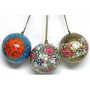 Christmas Baubles Kashmiri Hand-crafted Showpiece Balls for Home Decor Purpose Set of 3