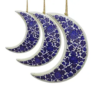 Handcrafted Christmas (Xmas) Decorative Hanging Moon Ornaments (Set of 3)
