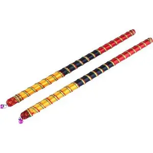 Multicolor Triranga Dandiya Garba Sticks with Lace for Navratri Celebration 14 Inches Big Size in Pair Pack of (4)