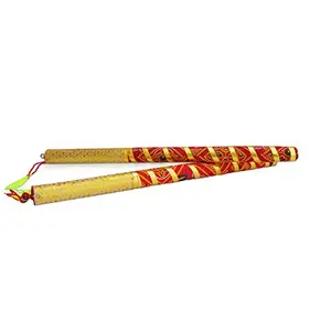 Multicolor Wooden Bandhni Decorated Dandiya Wooden Garba Sticks for Navratri Celebration Garba Dandiya Garba Sticks for Men Women Big Size Pack of Pair of (12)