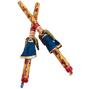 Multicolor Puppet Doll Raja Rani Couple Dandiya Garba Sticks for Navratri Celebration Pack of 5 Pair -14 Inch