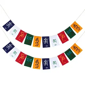 Prayer Flags Buddha of Compassion Tibetian Prayer Flag Window Outdoor Flags Car Accessories Flag Decorations Buddhist Items Om Mani Padme Hum Peace Sign Wall Flag Hanging for Bike & Car (Pack Of 2)