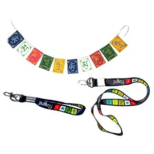 Pack of 3 [one Piece of Lanyard ID Long 18 inch one Piece of Keychain 7 inch Long and one Piece of Velvet Buddhist Prayer Flags (Bike/car/Home/Office Decor)