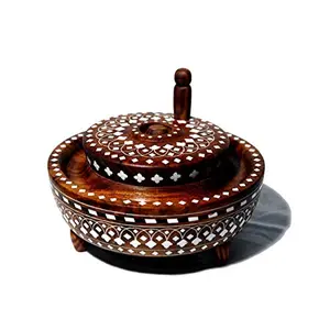 Handmade Sheesham Wood Chakki Inlaid with Acrylic (Brown) 6 inch