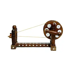Wooden Handcrafted Gandhi ji Charkha Spinning Wheel Medium Size for Decoration/Gifts Punjabi Culture Special Charkha Antique Piece (Brown 3 Inch Wheel)