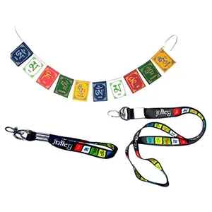 Divine Buddha_Pack of 3 [one Piece of Lanyard ID Long 18 inch one Piece of Keychain 7 inch Long and one Piece of Velvet Buddhist Prayer Flags (Bike/car/Home/Office Decor)