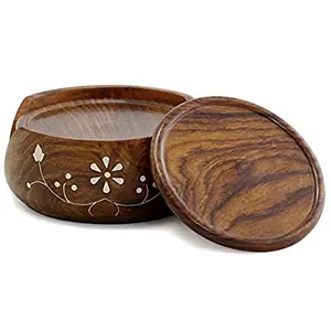 Wooden Round Drink Coasters Set of 6 with Decorative Holder | Tabletop Coasters for Tea Coffee Cups Mugs Beer Cans Bar Glass for Office Home