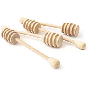 4 Piece Wooden Set Honey Dipper Drizzler Server Spoon Sticks 6 Inches