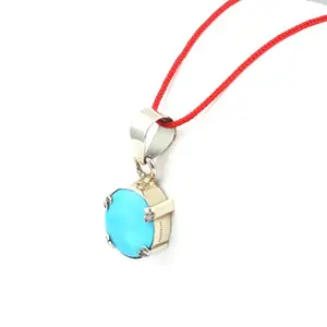 Turquoise Stone Silver Plated Firoza Pendant for Men and Women