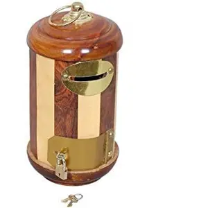 Beautifull wooden post box shaped money bank with metal keys - coin saving box - piggy bank - gifts for kids girls boys & adults {free gift inside}-Brown