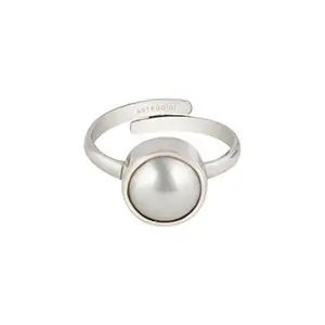 Stone Pearl Moti Gemstone Silver Coated Ring for Men & Women