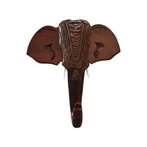 Handmade Elephant Head with Carved Patterns Handicraft (Carved from Mahogany Wood) 12 Inches