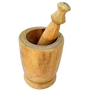 Wooden Khalbatta Okhli Masher Mortar and Pestle Set (Small Brown)