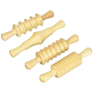 Corrugated Rolling Pin Clay and Dough Pattern Rolling Pin SetSturdy One-Piece Wooden Rollers are Made to Last 8-1/4" Size Wood (Pack of 4)