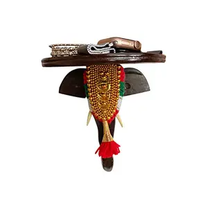 Handmade Temple Elephant Head Wall Stand Handicraft (Carved from Mahogany Wood) 7 Inches