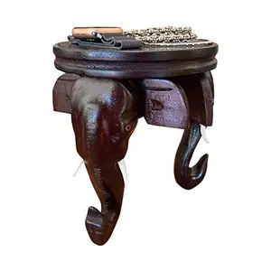 Handmade Elephant Head Flower Pot Stand Handicraft 7 Inches (Carved from Mahogany Wood)