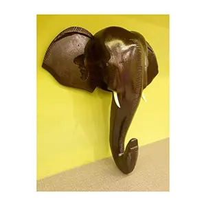 Handmade Elephant Head Handicraft (Carved from Mahogany Wood) 12 Inches