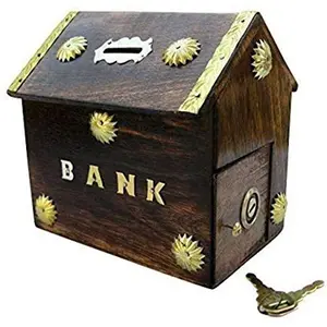 Wooden Coin Bank (Brown)( Free Gift Inside)