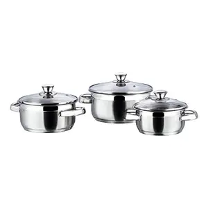 Vinod Stainless Steel Bremen Saucepot with Glass Lid - 3 Pieces(( 1 Ltr 1.5 Ltr and 2 Ltr)