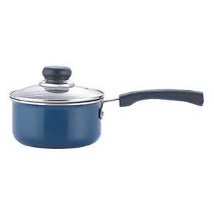 Vinod Zest Non-Stick Saucepan with Glass Lid 1.6 litres Capacity (16 cm Diameter) with Triple Riveted Sturdy Bakelite Handle (Gas Stove Compatible) PFOA Free 3mm Thickness - Blue