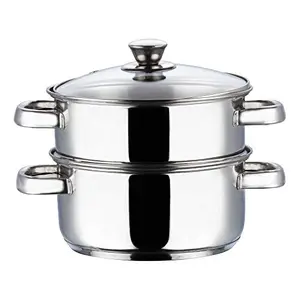 Vinod Stainless Steel 2 Tier Steamer with Glass Lid - 18cm Diameter (Gas Stove and Induction Friendly)