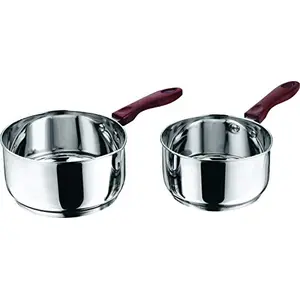Vinod Stainless Steel 2 Pcs Set of Milk Pan 1 litres & 1.6 litres with Sturdy Virgin Bakelite Handle - Induction and Gas Stove Friendly (2 Years Warranty Silver) Standard (IMP1416)