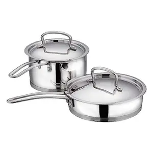 Vinod Classic Deluxe Stainless Steel Induction Friendly 2 Pcs. Set (16 cm Stainless Steel Saucepan with Lid 20 cm Stainless Steel Fry Pan with Lid)