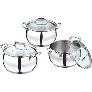 Vinod Stainless Steel Induction Friendly Almaty Casserole with Glass Lid 3-Pieces