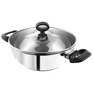 Vinod Stainless Steel Deluxe Kadai with Glass Lid - 24 cm 2.8 Ltr (Induction Friendly)