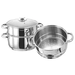 Vinod Stainless Steel 3 Tier Steamer with Glass Lid -20 cm (Induction Friendly)