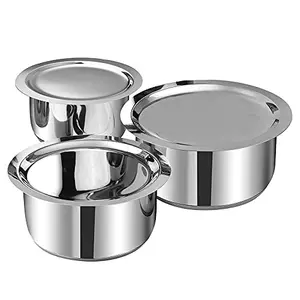 Vinod Stainless Steel 3 pc Tope Set with Capacity of 1.4 litres 1.8 litres & 2.2 litres with Stainless Steel Lids (Gas Stove and Induction Friendly) - Silver 24 Months Warranty