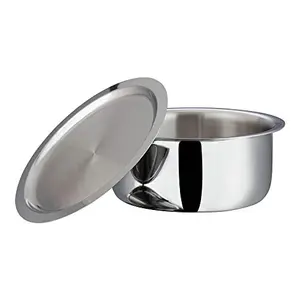 Vinod Platinum Triply Stainless Steel Tope / Patila with Stainless Steel Lid 1 Litre Capacity (14 cm Diameter) - Silver (Induction and Gas Stove Friendly) 5 Years Warranty