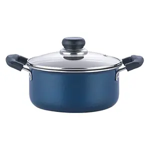 Vinod Zest Non-Stick Deep Casserole with Glass Lid 3.1 litres Capacity (20 cm Diameter) wtih Riveted Sturdy Bakelite Handles (Gas Stove Compatible) PFOA Free 3mm Thickness - Blue