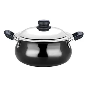 Vinod Black Pearl Hard Anodised Handi with Stainless Steel Lid 5 litres Capacity 3.25 mm Thickness (Medium) with Riveted Sturdy Handles (Gas Stove Compatible) - Black