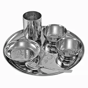 Vinod Kraft Stainless Steel Radiant Mirror Polish High Quality Non Toxic and BPA-Free Dinner Set - 6 Pieces - (Silver)