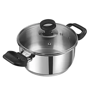 Vinod Stainless Steel Deluxe Saucepot with Glass Lid & Riveted Handles Diameter 16 cm Capacity 1.5 Litre (Induction and Gas Stove Friendly) 2 Years Warranty Silver