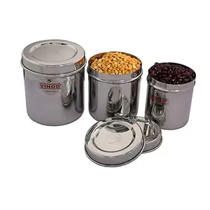 Vinod Stainless Steel Container with Lid - 250 ml 350 ml 450 ml 3 Pieces Silver