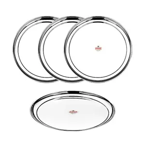 Vinod Stainless Steel Rajbhog Plate Lunch & Dinner Plate Set of 4 Pieces Diameter 28.5 cm Smokey Grey Large